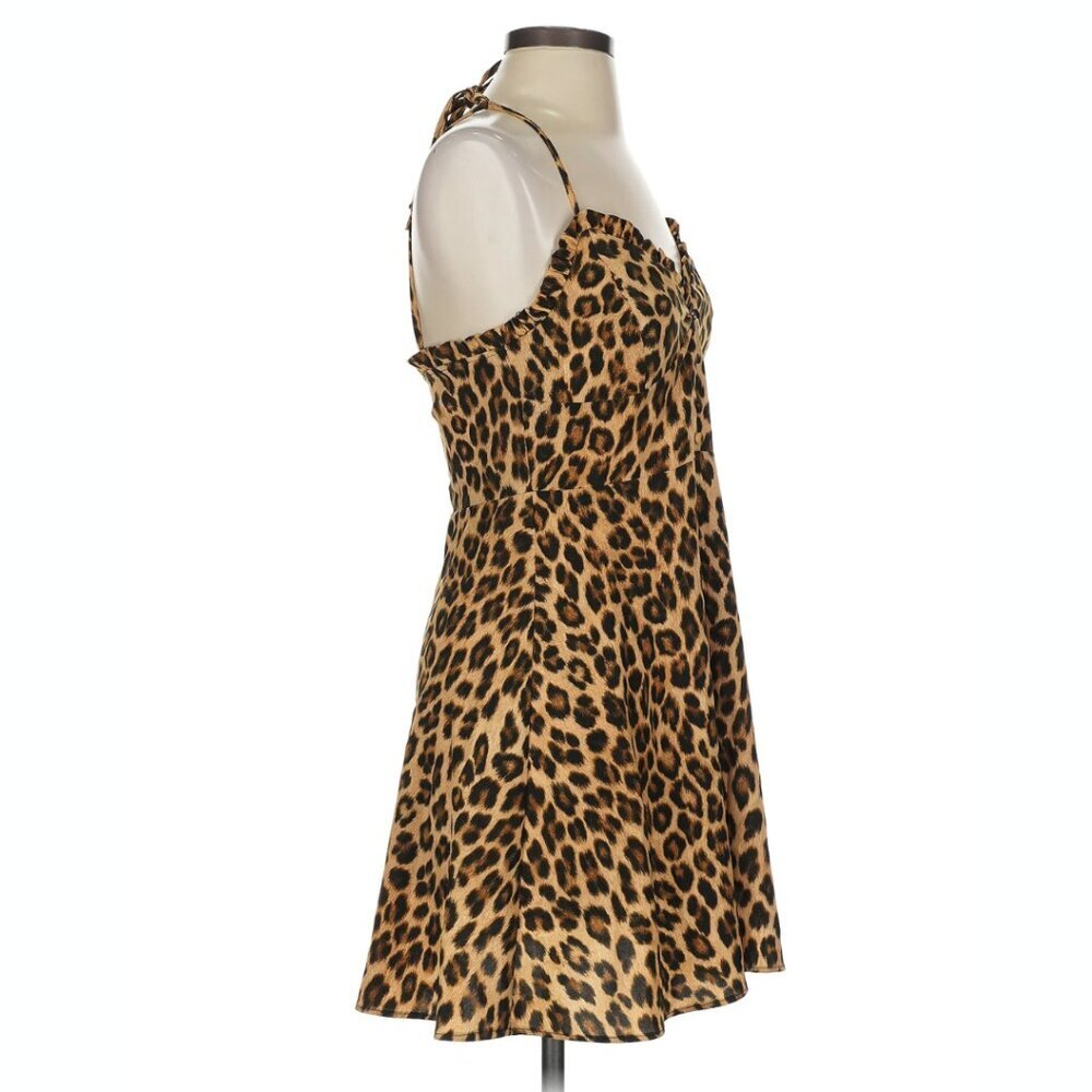 Zara Leopard Cheetah Animal Print Mini Dress Button Detail Ruffle Size Small - Picture 4 of 8